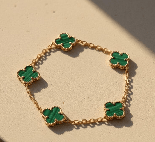 Emerald Grace Clover Bracelet – Gold-Plated Charm of Good Fortune | Heerglam Jewellery
