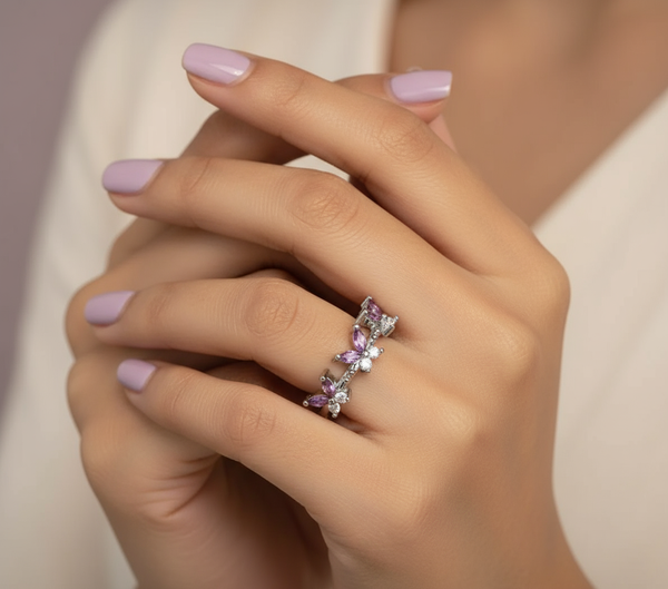 Amethyst Butterfly Crown Ring – Triple Shine, Endless Glam | Heer Glam Jewellery