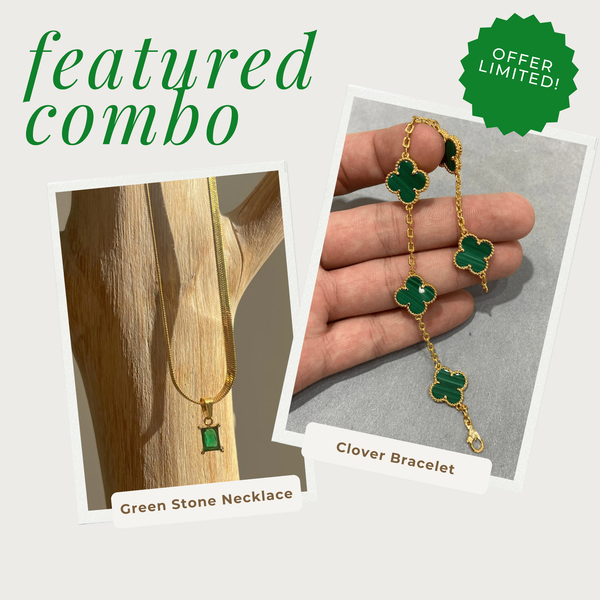 Emerald Harmony Set – Green Necklace & Bracelet Combo for Women | Heerglam Jewellery