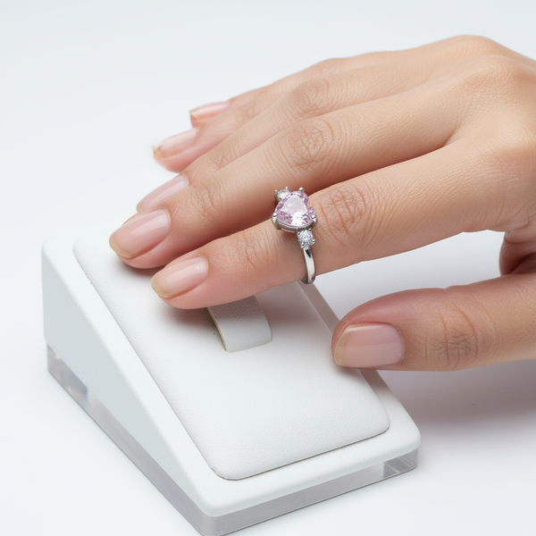Aurora Heart Radiance Ring – Stainless Steel Brilliance with Pink Amethyst Allure | Heerglam Jewellery